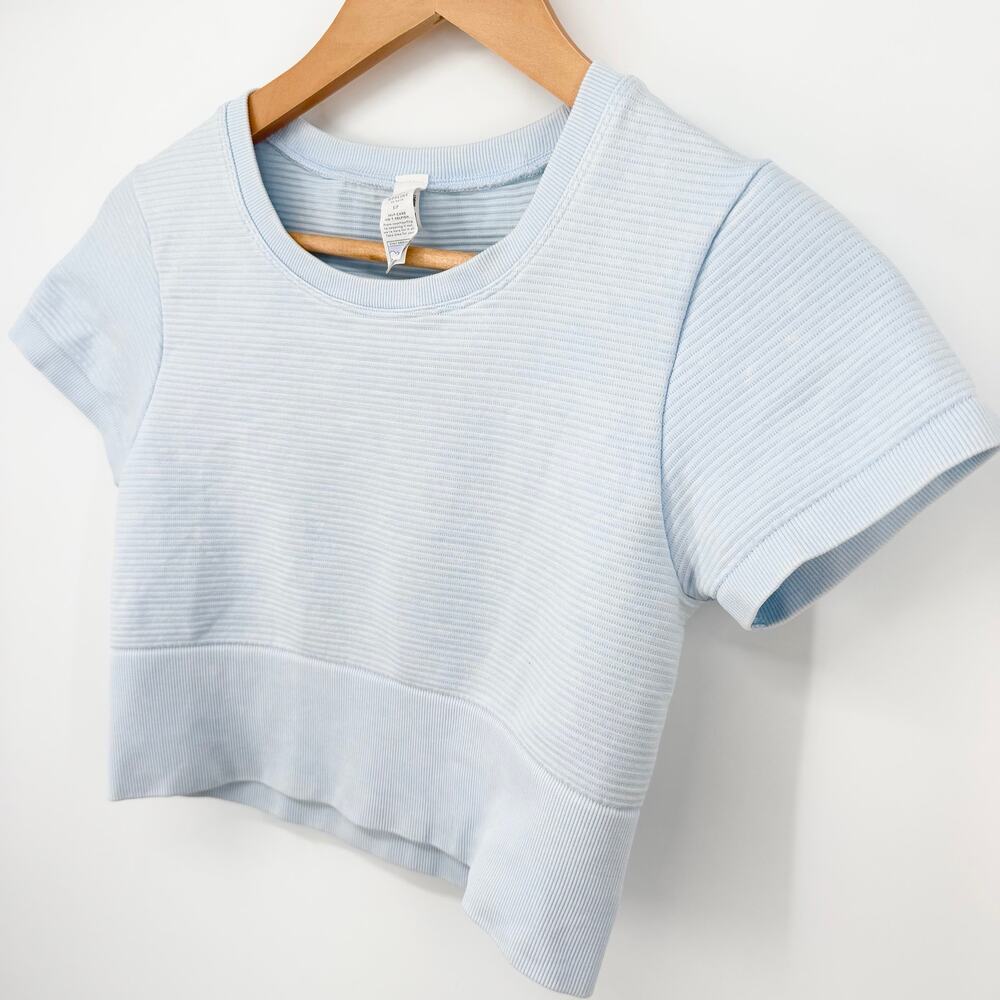 OFFLINE by Aerie Blue Ribbed Cropped Tee Soft Lounge Top Baby Blue Small - Picture 5 of 8